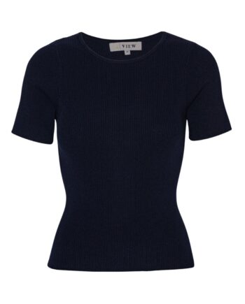 -view  -shirt Rib Knit Short Sleeve Top Black