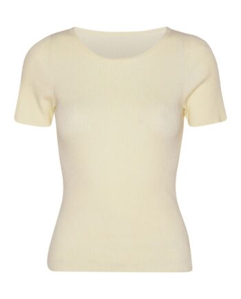 -view  -shirt Rib Knit Short Sleeve Top Off White