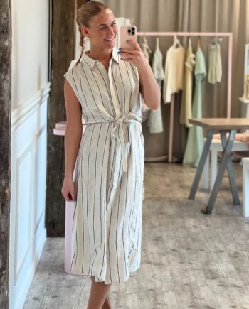 Ichi Kjole Ih Linno Dr2 Natural Ecru Stripe