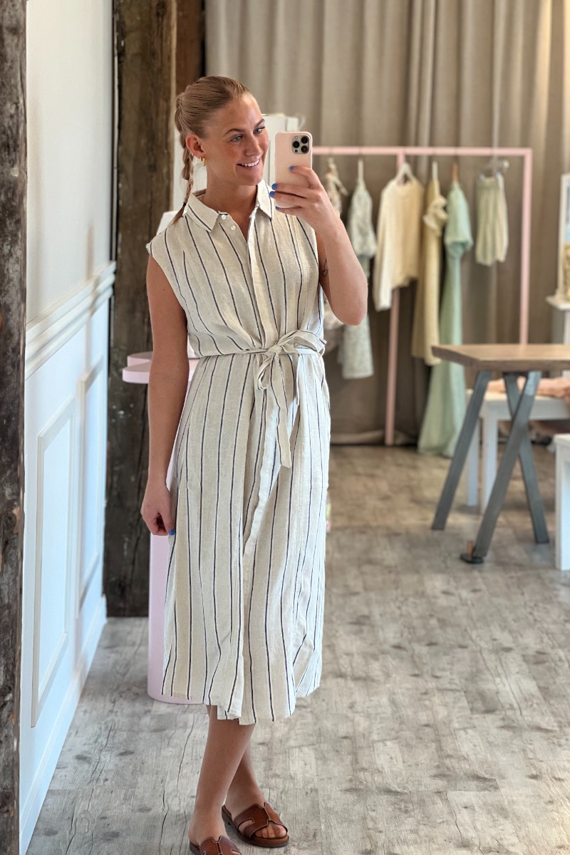 Ichi Kjole Ih Linno Dr2 Natural Ecru Stripe