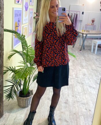 Jdy Bluse Claude Ls  -neck Top Black Orange Flower