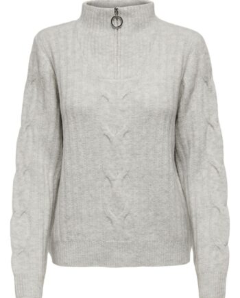 Jdy Strik Andrea Ls Zip Cable Pullover Knit Super Light Grey Melange