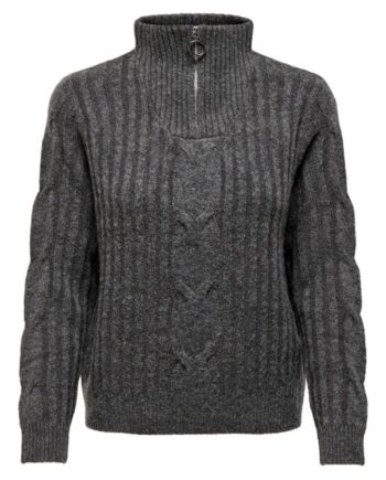Jdy Strik Jdy Andrea     Zip Cable Pullover Dark Grey Melange