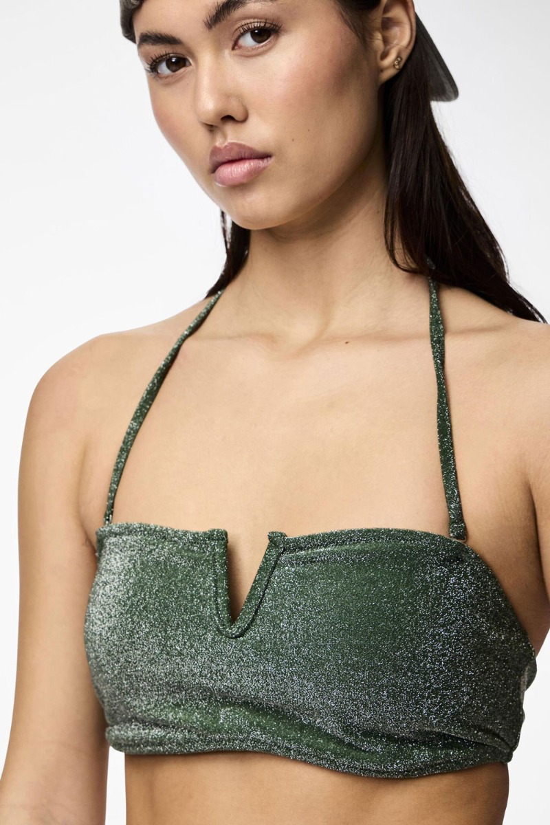 Pieces Badetøj Pc Bling Bikini Bandeau Top Lurex Sww Dark Green Silver Lur