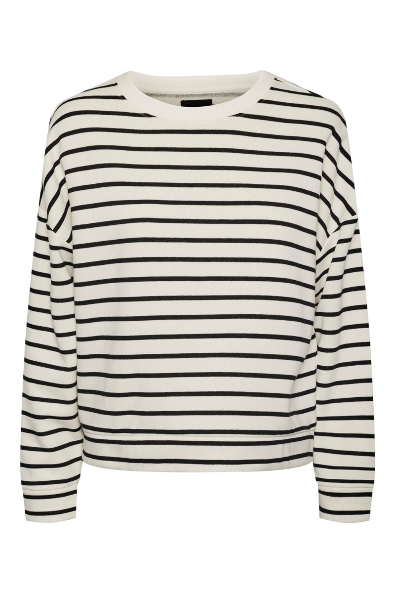 Pieces Bluse Pc Chilli Ls Sweat Stripes Cloud Dancer Black