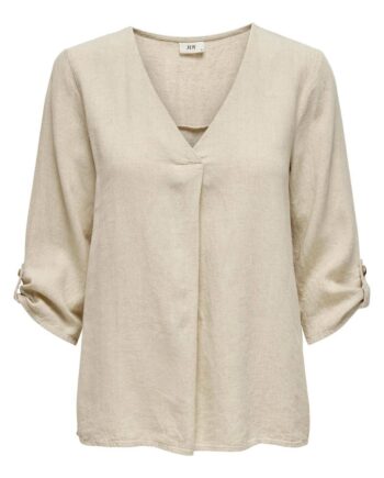 Jdy Bluse Jdy Say     Linen  -neck Top Dia Oatmeal