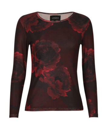 Libertã  Dame Bluse Mesh Black Bordeaux Flower