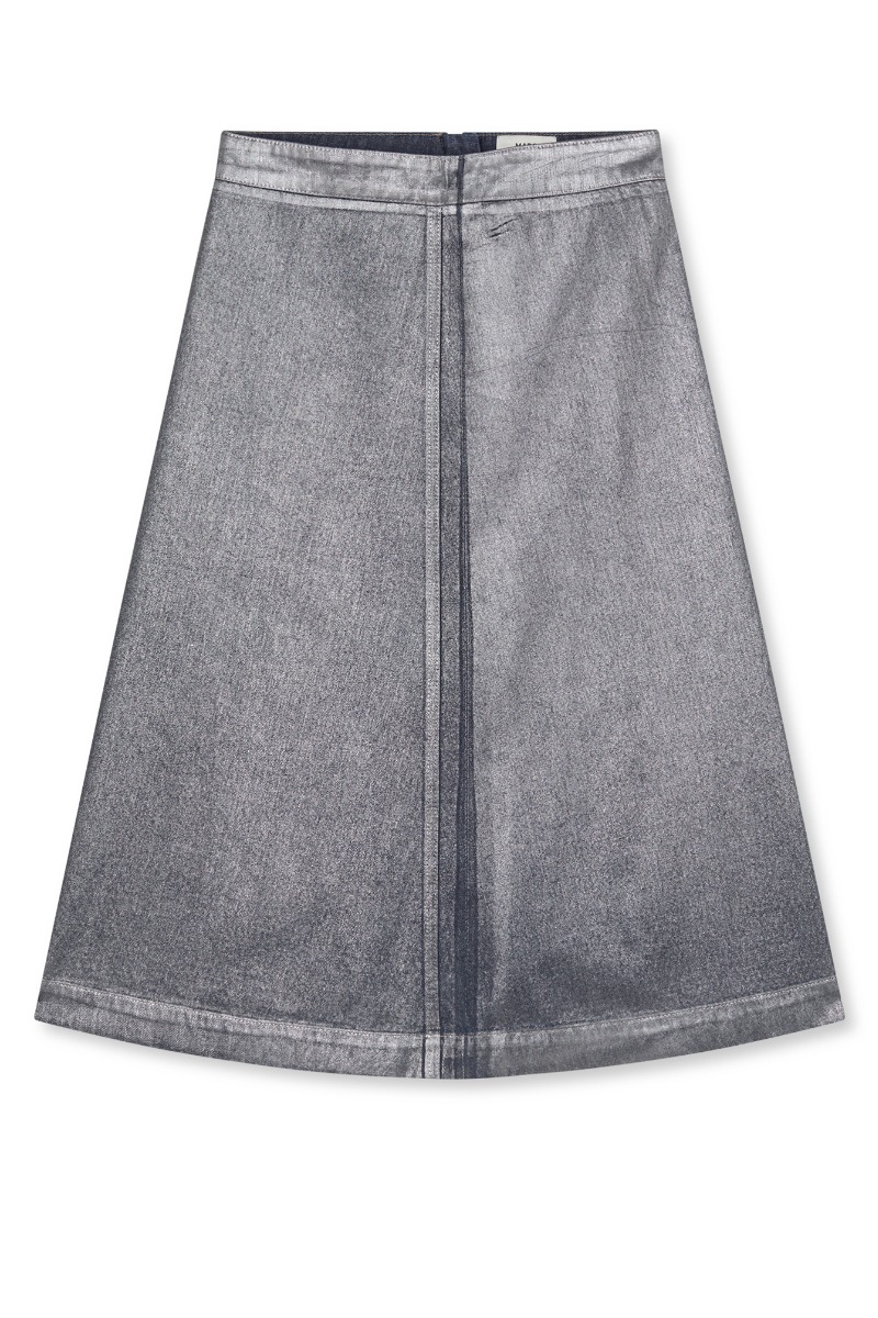 Mads Nørgaard Nederdel Metallic Denim Stellar Skirt Vintage Blue Gun Metal