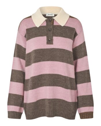 Modström Strik Pelham Stripe Polo Lilac Chocolate Stripe