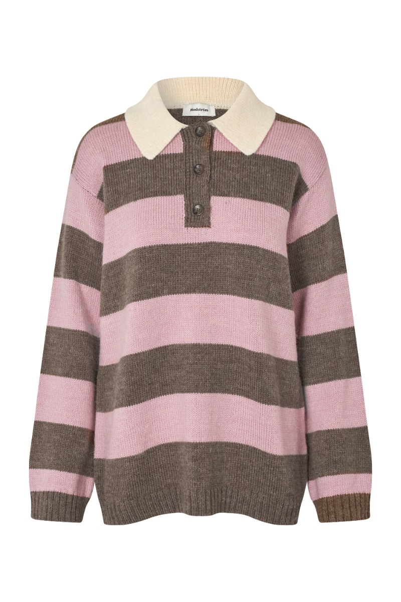Modström Strik Pelham Stripe Polo Lilac Chocolate Stripe