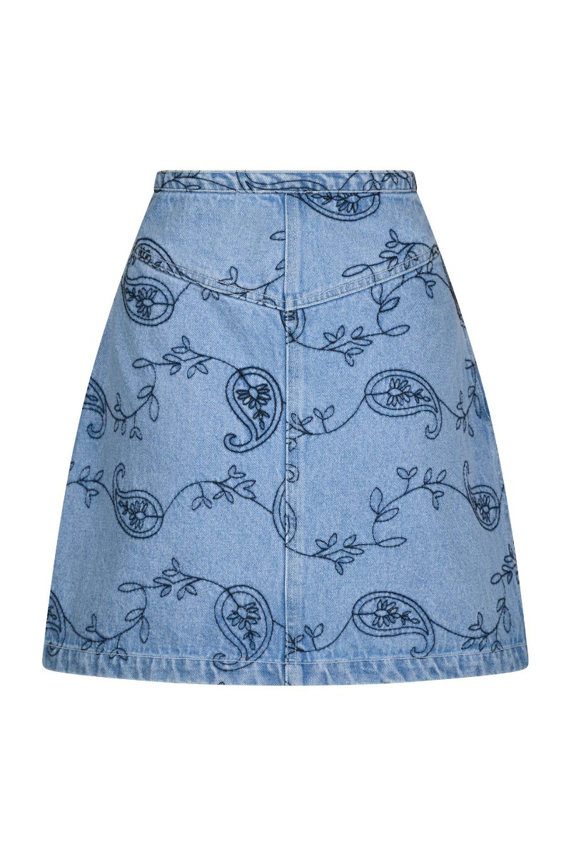 Neo Noir Nederdel Gabani Embroidery Denim Skirt Blue