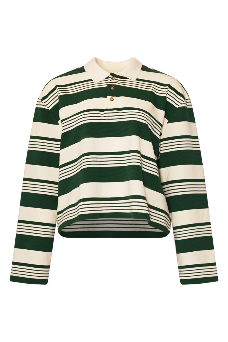 Noella Bluse Lynlee Polo Green Off White Stripe
