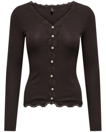 Only Dame Bluse Onlenea Black Coffee Pearl Buttons
