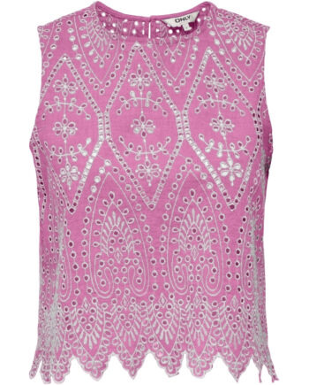 Only Dame Top Onltulum Fuchsia Pink Bright White Emb
