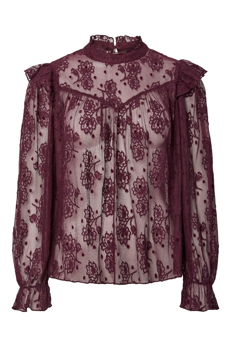 Pieces Bluse Nussa Ls Lace Blouse Winetasting Levering Midt November