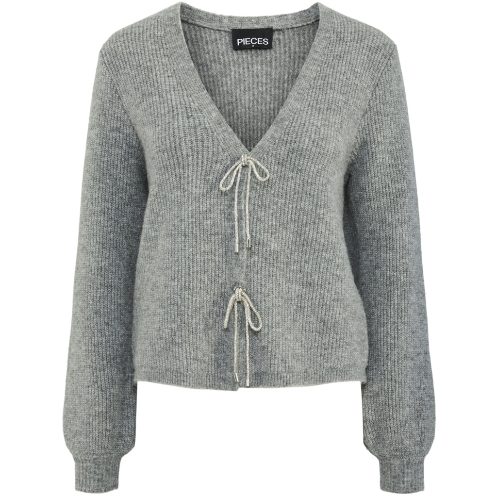 Pieces Dame Cardigan Pcanna Medium Grey Melange Silver Glitter Bow