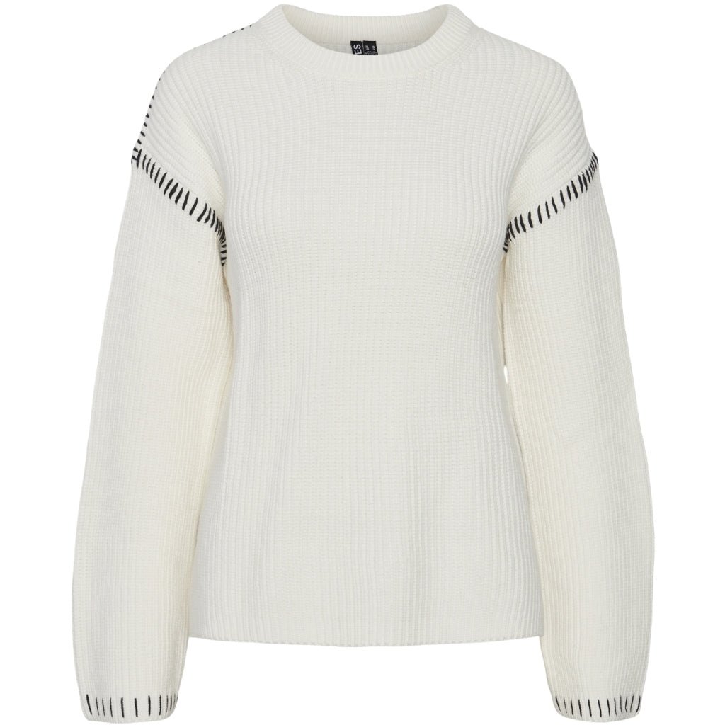 Pieces Dame Strik Pcgaia Cloud Dancer Black Stiching