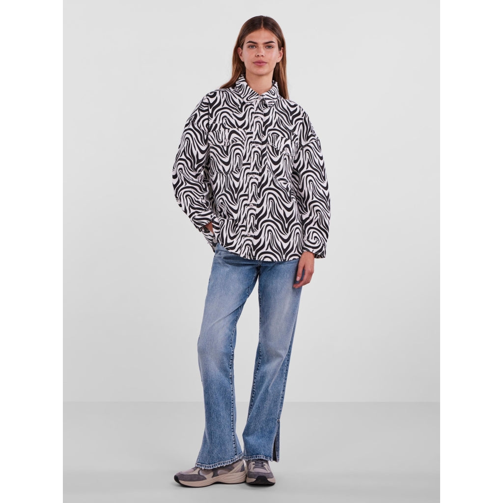 Pieces Denim Skjorte Pcnursel Bright White Black Zebra