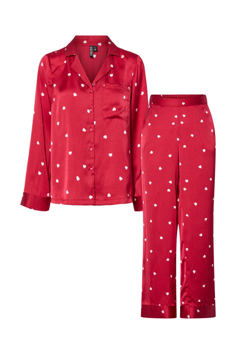 Pieces Nattøj Jytte Xmas Satin Night Set Savvy Red