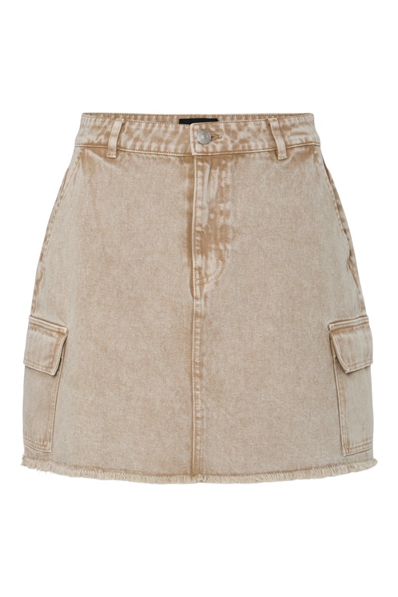 Pieces Nederdel Fay Mw Cargo Mini Denim Skirt Sandshell