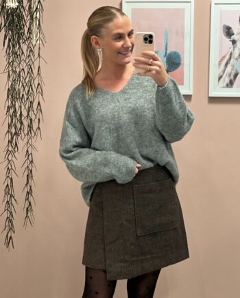 Pieces Strik Pc Pam Ls  -neck Oversize Knit Dark Grey Melange