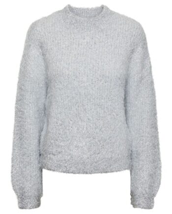 Pieces Strik Pc Raga Ls  -neck Lurex Knit Silver Colour