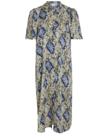 Vila Dame Kjole Vijona Cloud Dancer Snake Blue Print