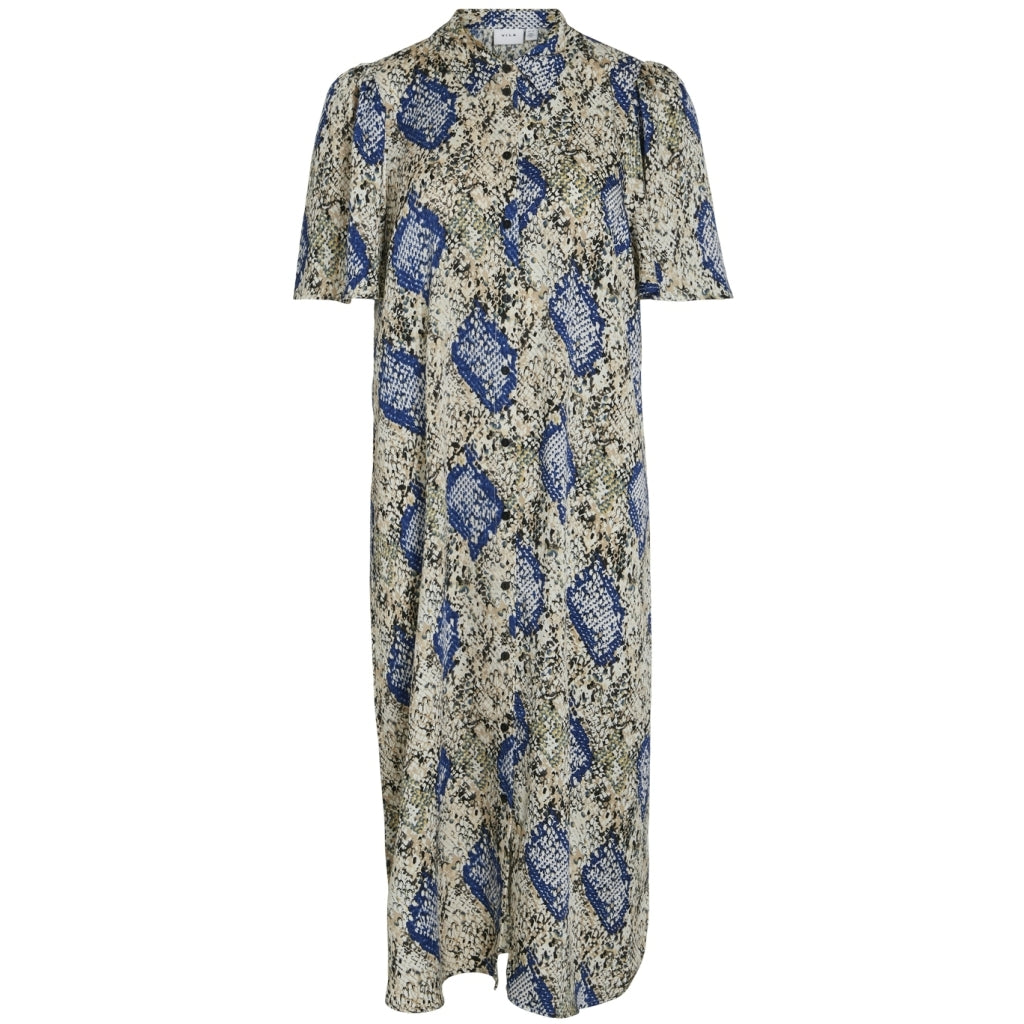 Vila Dame Kjole Vijona Cloud Dancer Snake Blue Print