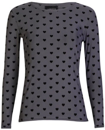 Libertã  Dame Bluse Mesh Grey Black Flock Heart