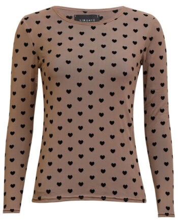 Libertã  Dame Bluse Mesh Sand Black Flock Heart