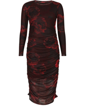 Libertã  Dame Kjole Mesh Ls Long Dress Black Bordeaux Flower