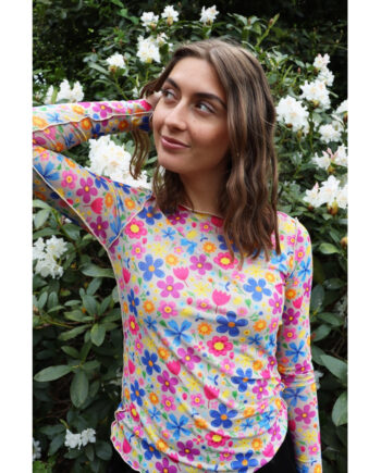 Liberte Dame Langærmet Mesh Top 4086 Funny Flowers Sand