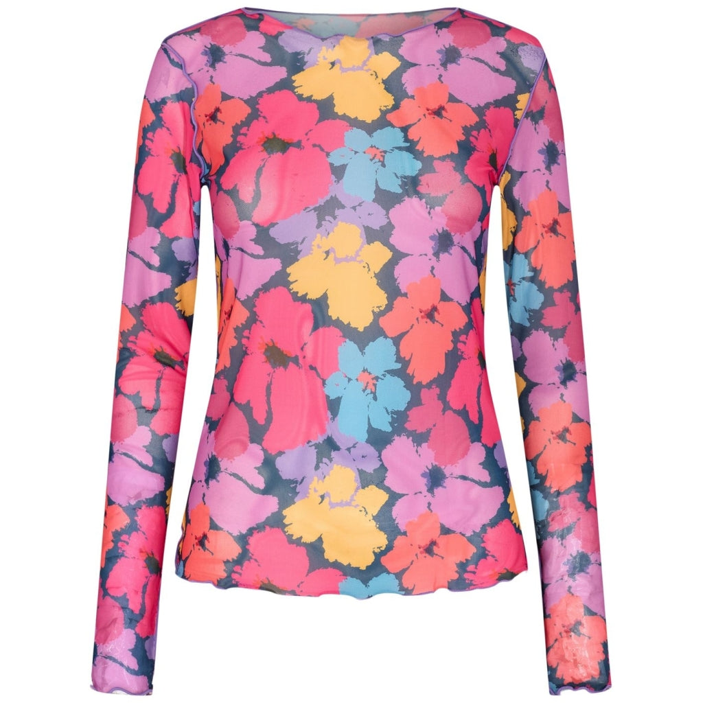 Liberte Dame Langærmet Mesh Top 4086 Painted Flowers Navy