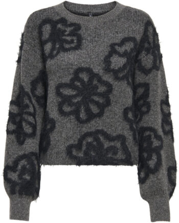 Only Dame Strik Onlfelicia Dark Grey Melange Black Flowers