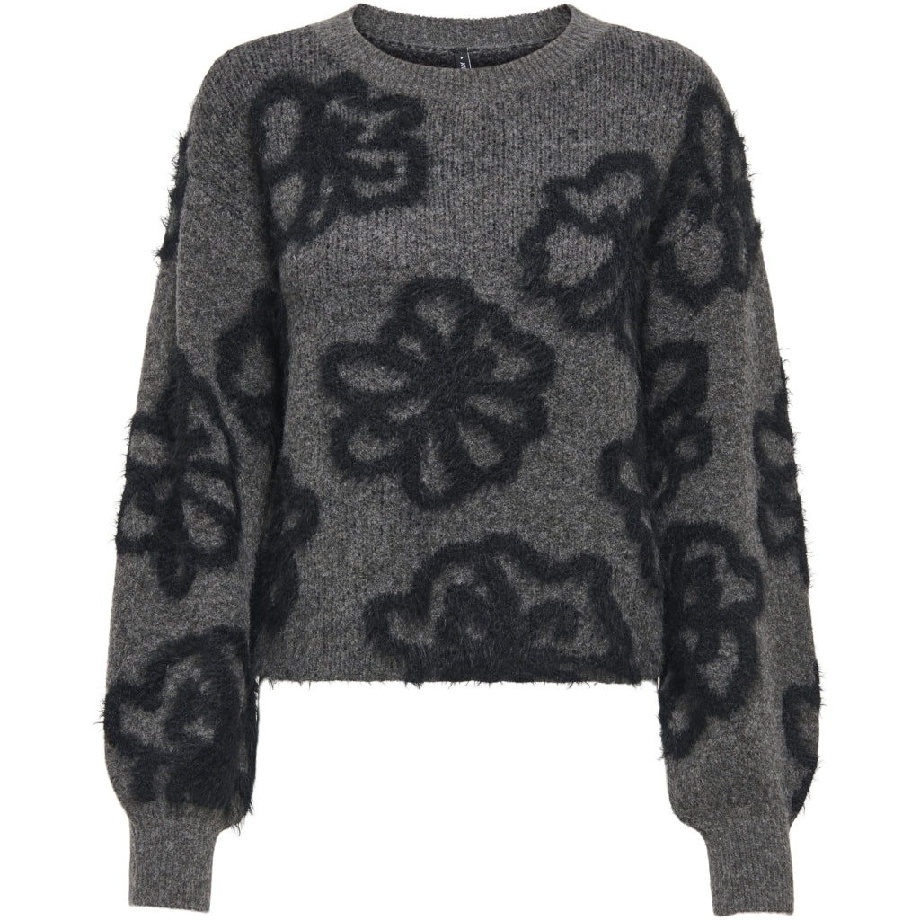 Only Dame Strik Onlfelicia Dark Grey Melange Black Flowers