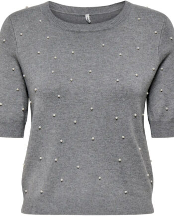Only Dame Striktrøje Onlvenice Light Grey Melange White Pearls