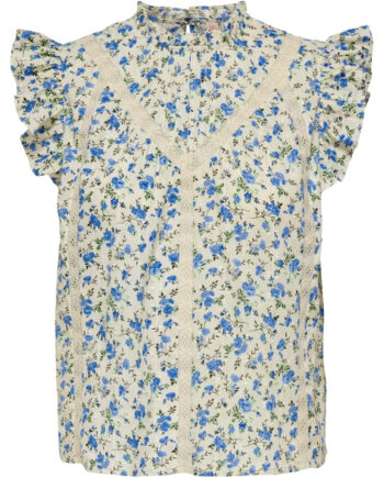 Only Dame Top Onlchaline Cloud Dancer Flower Spearmint Print