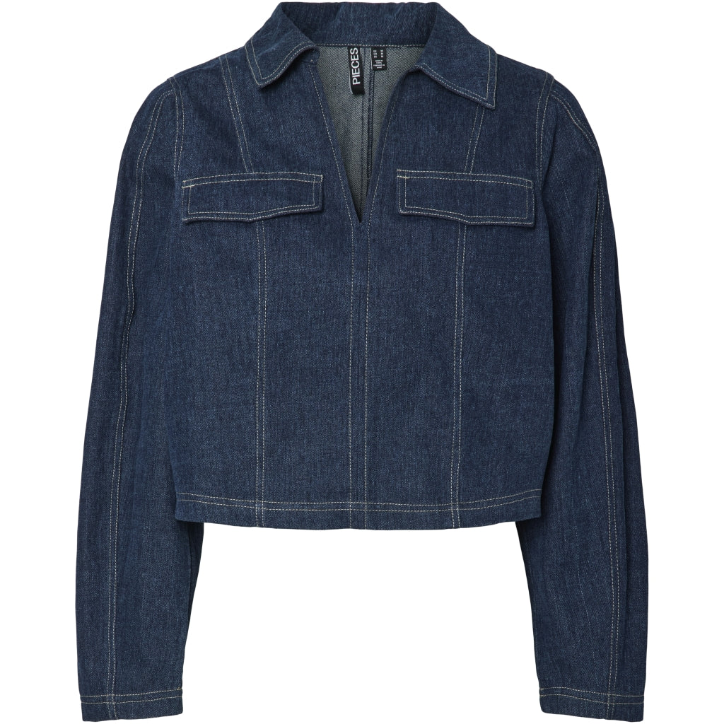 Pieces Dame Bluse Pcfabia Dark Blue Denim