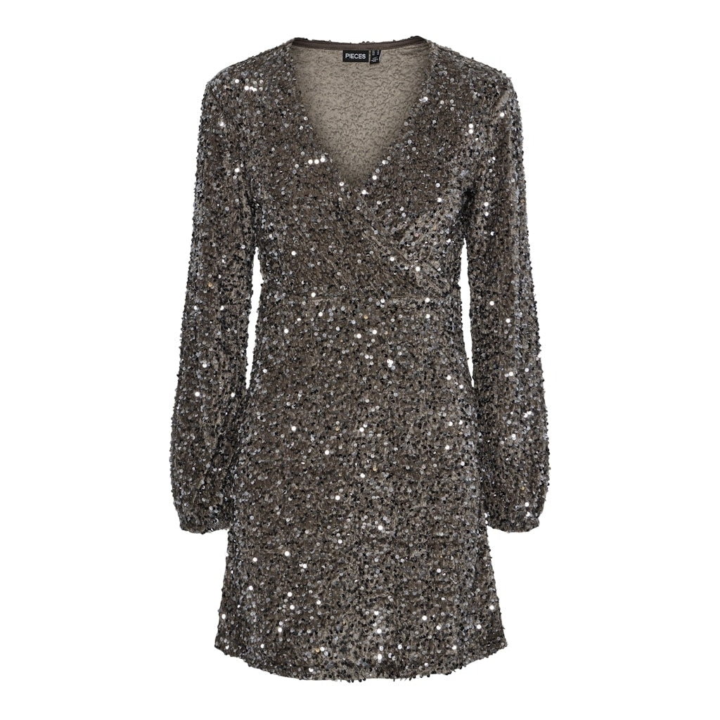 Pieces Dame Kjole Pckam Morel Silver Sequins