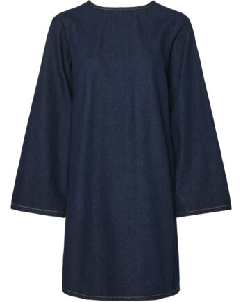 Pieces Dame Kjole Pcofelia Medium Blue Denim Black Satin Bow