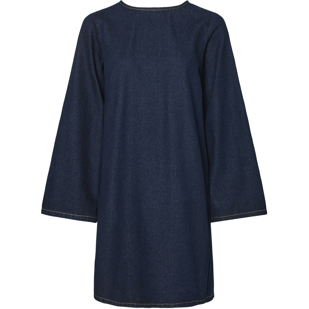Pieces Dame Kjole Pcofelia Medium Blue Denim Black Satin Bow