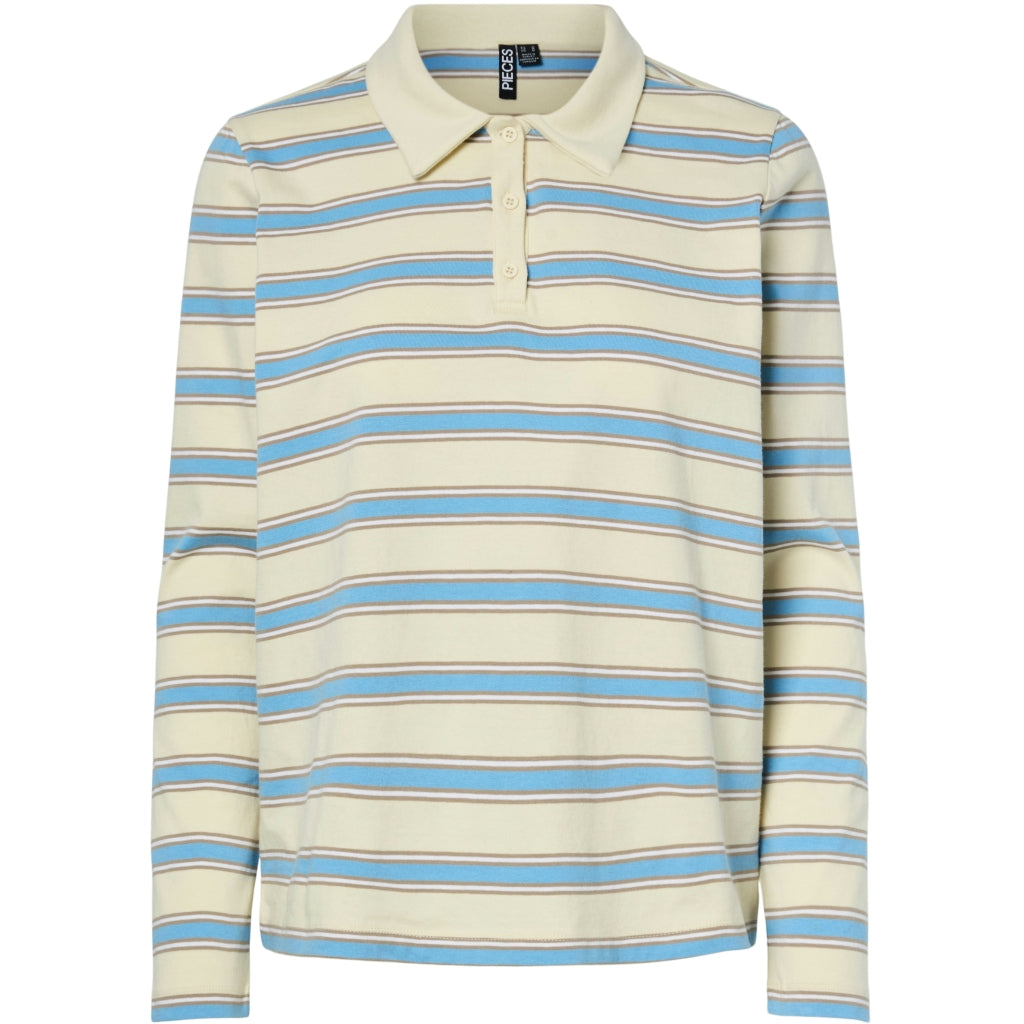 Pieces Dame Polo Pcfrankie Cloud Cream Blue-silver Mink-white