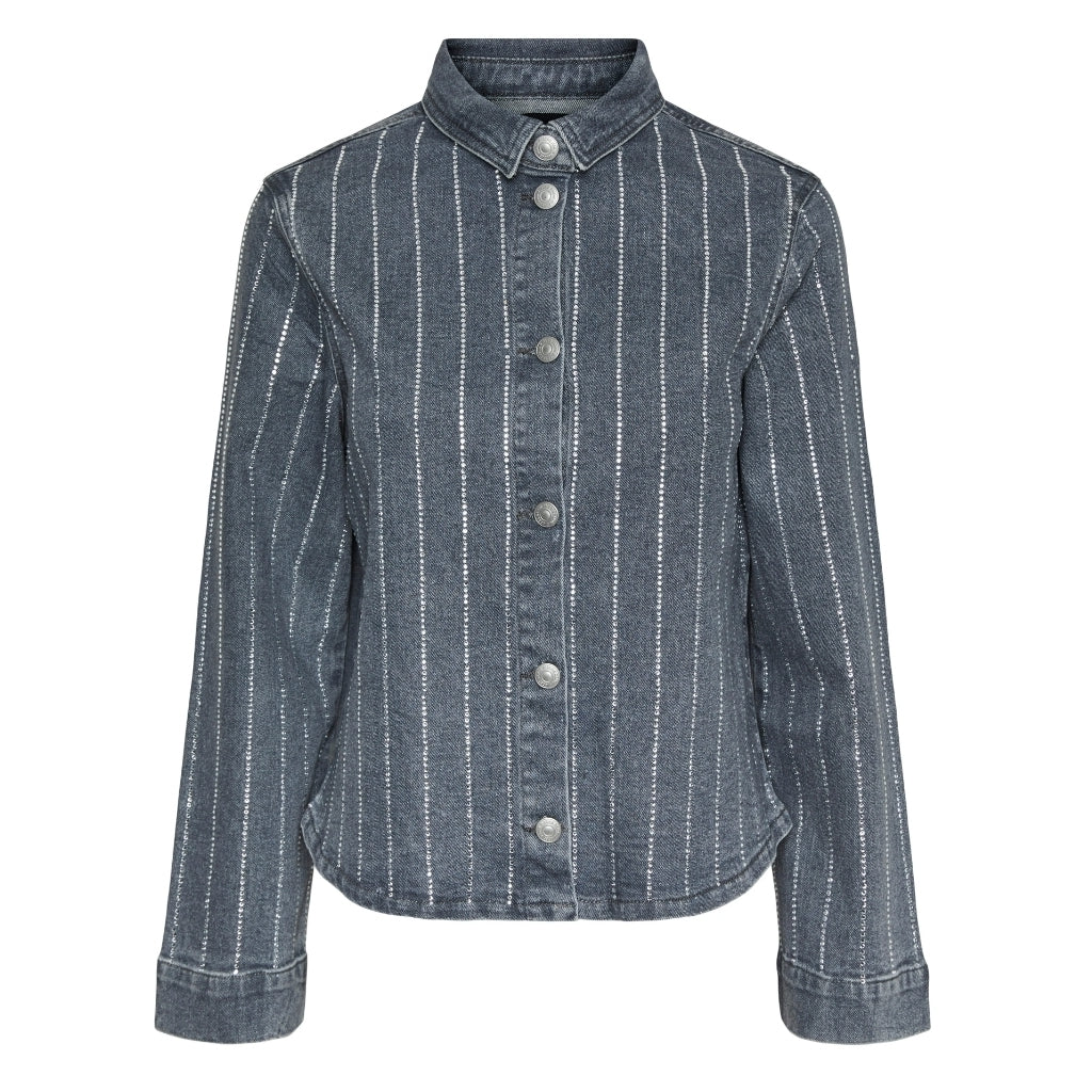 Pieces Dame Skjorte Pcsiffi Grey Denim Rhinestone