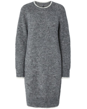Pieces Dame Strik Kjole Pcivy Medium Grey Melange Detail:white Contrast