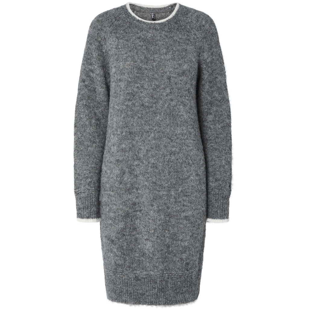 Pieces Dame Strik Kjole Pcivy Medium Grey Melange Detail:white Contrast