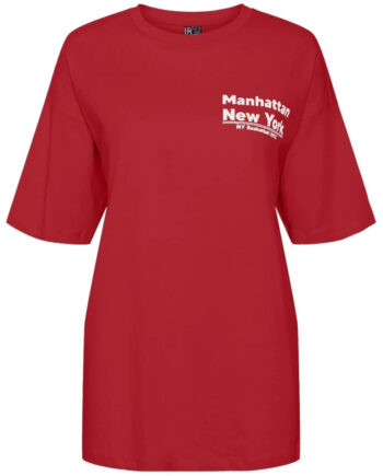 Pieces Dame  -shirt Pcskylar High Risk Red Detail:white Text