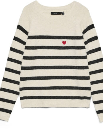 Vero Moda Dame Pullover Vmdoffy Birch Black Stripes And Ribbon Red Harts