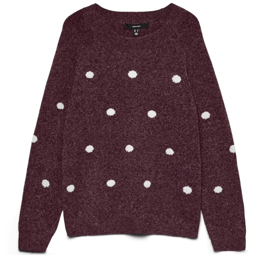 Vero Moda Dame Striktrøje Vmdoffy Winetasting White Dots