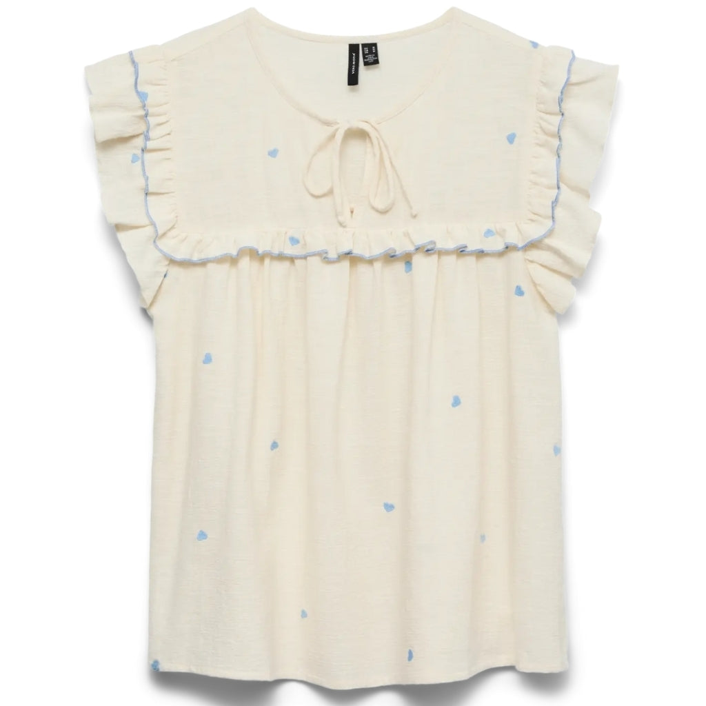 Vero Moda Dame Top Vmelina Birch Blue Hearts