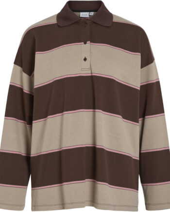 Vila Dame Polo Vibalo Coffee Bean Stripes Pink   Beige